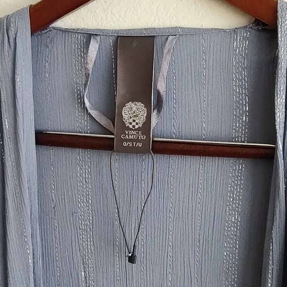 Vince Camuto Metallic Striped Blue Gray Kimono Top Wrap Open Front One Size - Picture 4 of 13